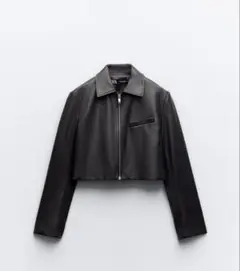 ZARA クロップドフェイクレザージャケット ブラック　サイズS