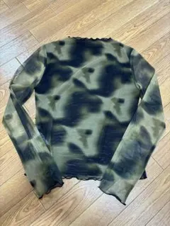 シースルー 長袖 タートルネック トップス 黒とグリーンのグラデーション