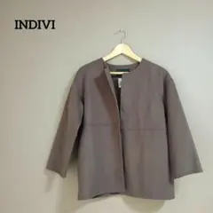 INDIVI ハミルトンラムウール コート ノーカラー ショート丈 36のサムネイル