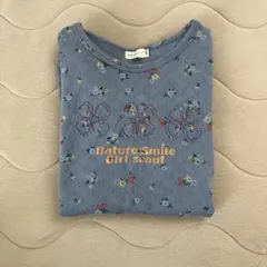 匿名配送　キッズ　ガールズ　Tシャツ　ブルーグレー　小花柄　120-140