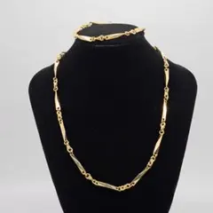 【レトロ】ゴールド 幾何学デザイン ネックレス＆ブレスレット セット