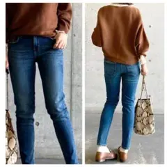 大きめ【新品未使用/美脚】ZARAザラミッドライズスキニー デニムパンツW28