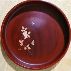 鎌倉彫 丸皿 梅柄 天然木 うるし塗装 和歌美屋 お盆 菓子盆 朱色