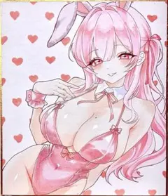 手描きイラスト オリジナル　色紙　一点物　アナログ バニーガールのサムネイル