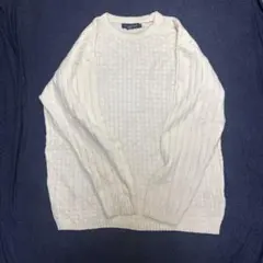 00s ケーブルニット セーター ホワイト系 メンズ　XL カジュアル　古着