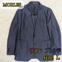 【リネン✨MORLES✨L】テーラード ジャケット 背抜き ドット柄 ネイビーのサムネイル