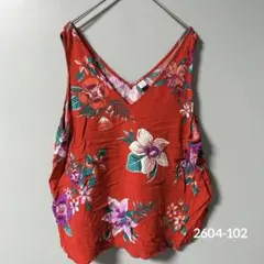 【美品】オールドネイビー ボタニカル柄 タンクトップ XL 赤 大きいサイズのサムネイル