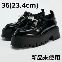 ZARA ローファー 厚底 リボン レースアップシューズ 36 23.4cm