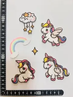 ユニコーン刺繍アイロンワッペンシールタイプ6点セット
