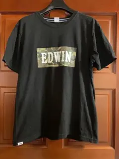 EDWIN 迷彩ロゴ ブラック 半袖Tシャツ M