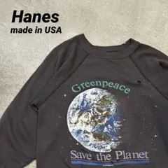 90s USA製 Hanes 地球　グラフィック ラグラン　薄手スウェット