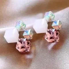 粉色幾何設計耳環 休閒 優雅 立方體 個性 時尚