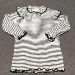値下げセール　フリル付き白黒ストライプ長袖Tシャツ　90cm