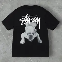 STUSSY ブルドッグ バックプリント 半袖Tシャツ ブラック メンズMサイズ