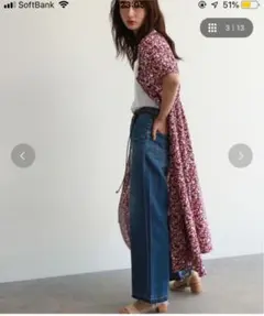 OZOC Vネック 花柄ロングワンピース