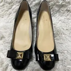 ケイトスペード　エナメルパンプス　太ヒール　ブラック