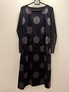 ドット柄長袖ワンピース　ベロアワンピース　美品　パーティ