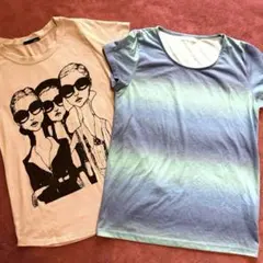 Tシャツ2着セット DouDouレトロ女アート・INDEX青空グラデーションのサムネイル