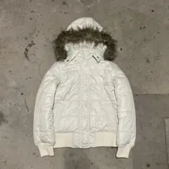 00s ファー付きダウンジャケット 光沢 短丈 白 y2k 平成ギャル グランジ