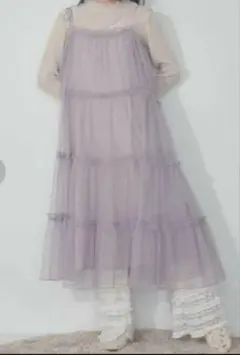 最終出品☆merryjennyチュールティアードワンピース ラベンダーグレー色