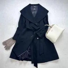 【美品】INED 女優襟 カシミヤベルテッドコート ロングコート ブラック 9のサムネイル