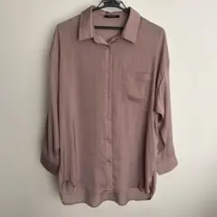 【One Way】レディース シアーシャツ ロング ブラウス ピンクMサイズのサムネイル