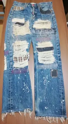 OVERDESIGN ストレッチセルビッチ　レザーリペアダメージ加工　デニム OVERDESIGN ストレッチセルビッチ レザーリペアダメージ加工