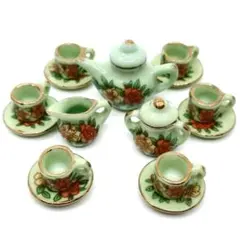 ミニチュアティー パーティー 食器セット 花柄 陶器製 おままごと ディスプレイ