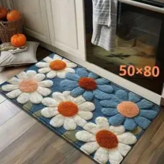 花柄 玄関マット ブルー フロアマット 室内用マット バスマット 可愛い 大きめ