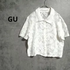 ジーユー　半袖シャツ　レースカーディガン　羽織り　透け感　重ね着　レイヤード