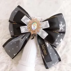 キンブレリボン ペンライトリボン 文字入れ♡ 雪の結晶×音符 黒 ★ハンドメイド