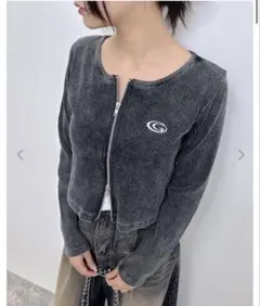 INGNI メタルプリントピグメントダブルZIPリブカーディガン