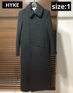 HYKE ハイク ロング　Pコート ウール　サイズ1 ブラック　ロングコート HYKE(ハイク)】ウールメルトン フード付き ロングコート 2色