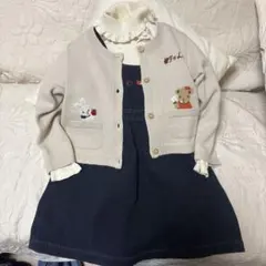 familiar110㌢ベージュ カーディガン➕ハイネック➕ジャンバースカート