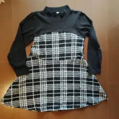 キッズ ワンピース 140cm チェック柄 黒