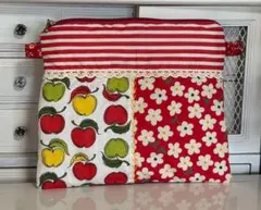 リンゴ柄とストライプのポーチ　ヴィンテージ　一点物