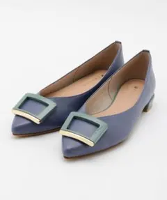 【美品】◆carino　カリーノ◆スクエアモチーフポインテッドトゥパンプス