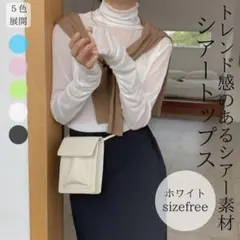 【白】レディース トップス シースルー シアーインナー タートルネック 透け感