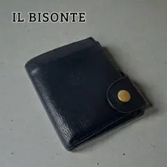 イルビゾンテ 二つ折り財布 レザー 金ボタン フラップ 多機能 ブラック
