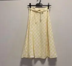 ナチュラルビューティーベーシックギンガムチェックスカート イエロー 黄色 フレア