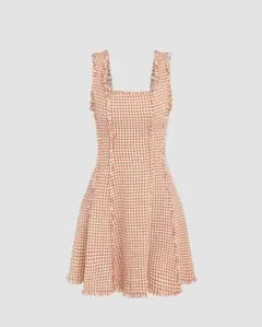 【水通しのみ未着用 】CIDERツイードハウンドトゥースフリンジショートドレス