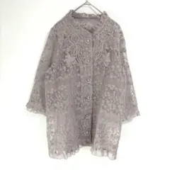 〈SANS FIN〉オーガンジー　ピンクベージュ　花柄　レース　М