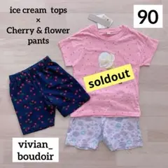 2点♡花柄 さくらんぼ パンツ 90◆futafuta