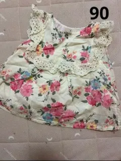 プティマイン　花柄　フリル　半袖トップス　チュニック　90