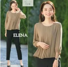 ELENA フロントプリーツ ブラウス ブラウン