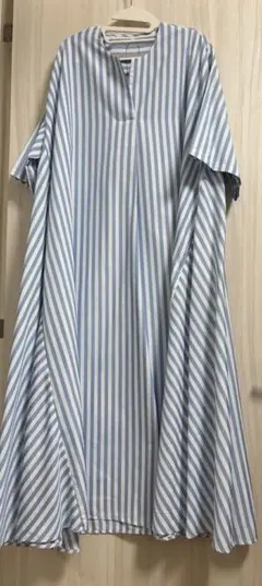 COCA 青白ストライプ 半袖ロングシャツワンピース