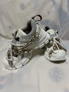 【*】様 GUCCI ストーン付きホワイトスニーカー　フラッシュトレック 22.