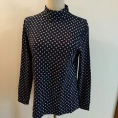 ネイビー 花柄 長袖 ハイネック トップス