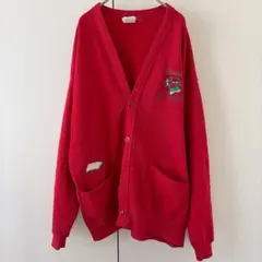 ジャージーズ カーディガン Vネック 長袖 刺繍 フリーサイズ 赤 古着 メンズのサムネイル
