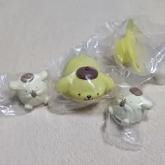 【ポムポムプリン】ガチャガチャ3個セット たべすぎまして…・ソフビめじるしバンド